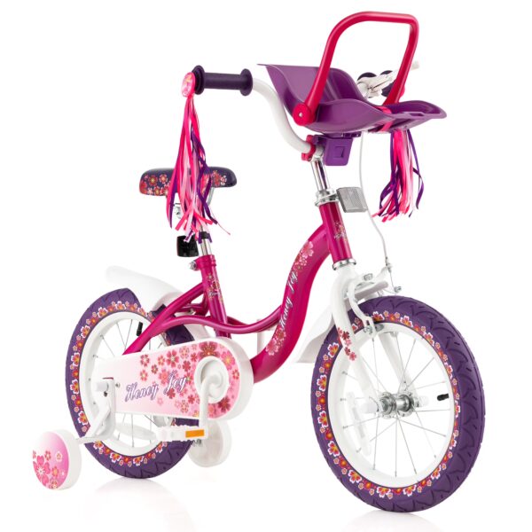 Costway 14'' Kids Bike with Doll Seat Girls Bicycle with Training Wheels for 3-5 Years Old Girl