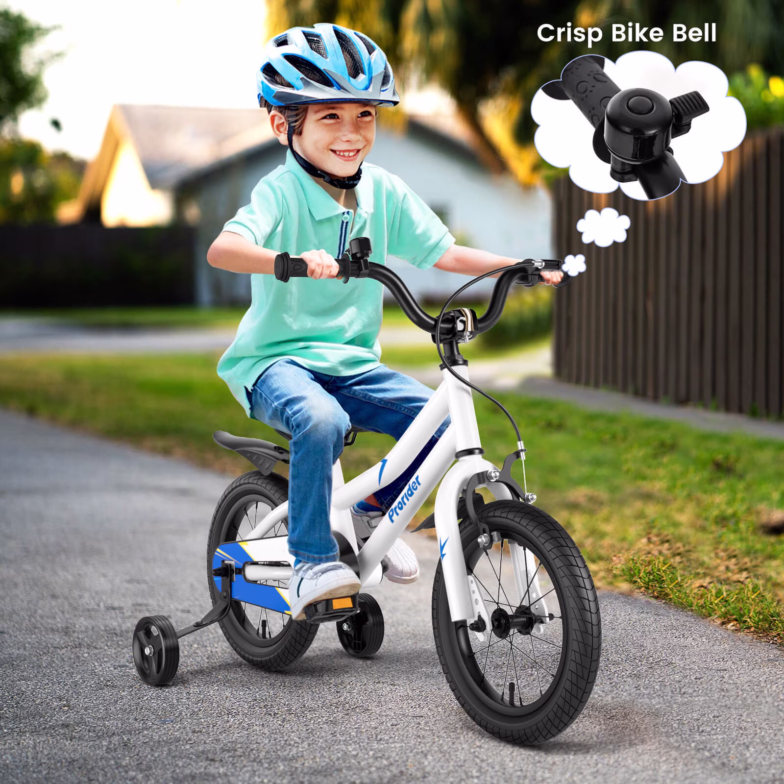 Costway 14" Kid’s Bike with Removable Training Wheels & Basket for 3-5 Years White + Blue - Image 3