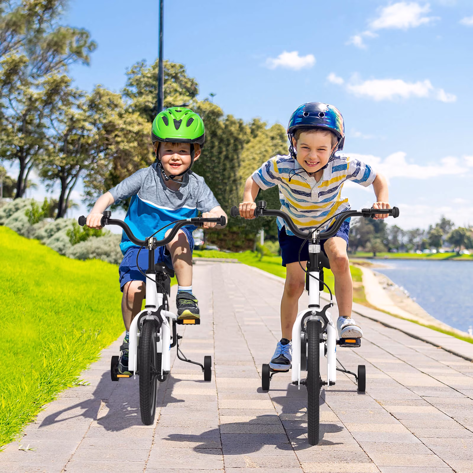 Costway 14" Kid’s Bike with Removable Training Wheels & Basket for 3-5 Years White + Blue - Image 4