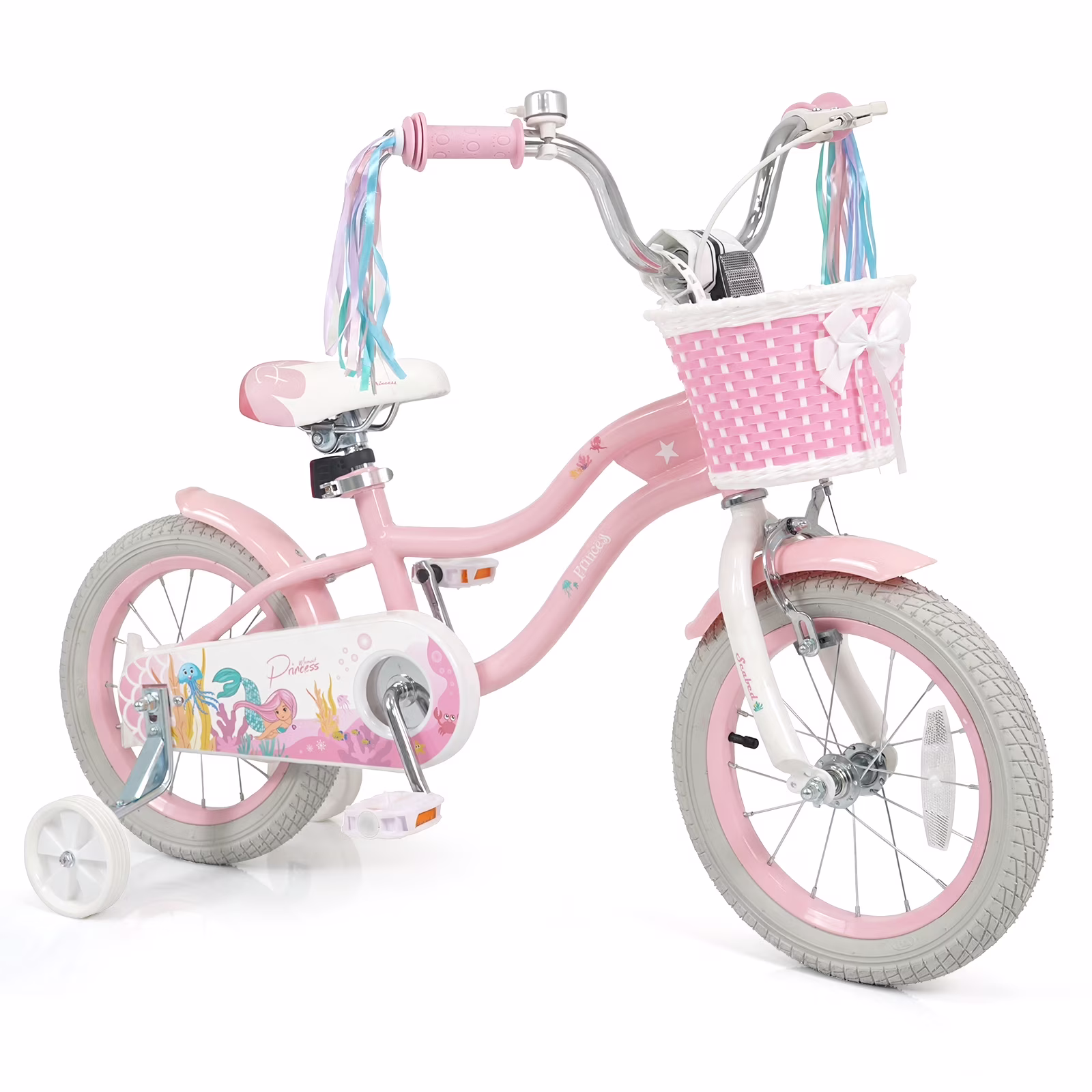 Costway 14" Kids Bike with Training Wheels Hand Coaster Brakes Adjustable Seat Handlebar Pink