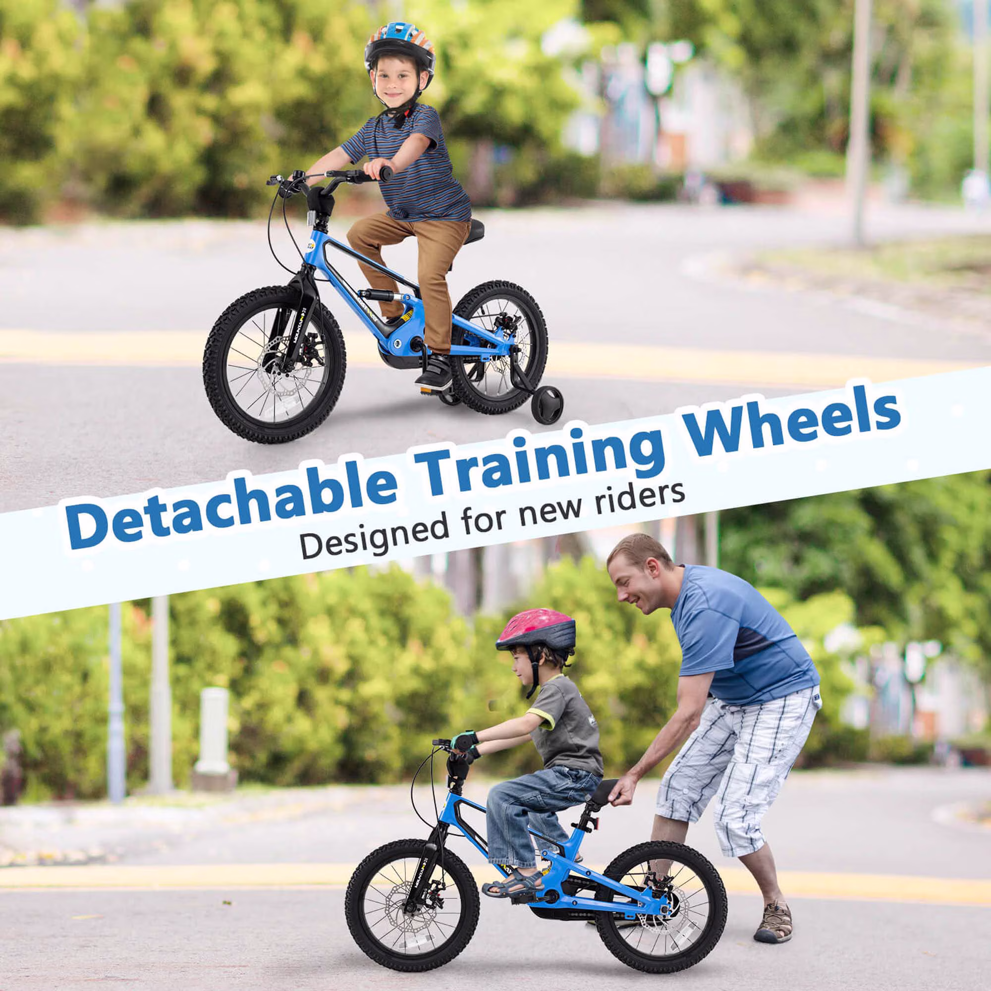 Costway 16 Inch Children Bicycle with Training Wheels & Double Disc Brakes Adjustable Seat Magnesium Alloy Blue - Image 5