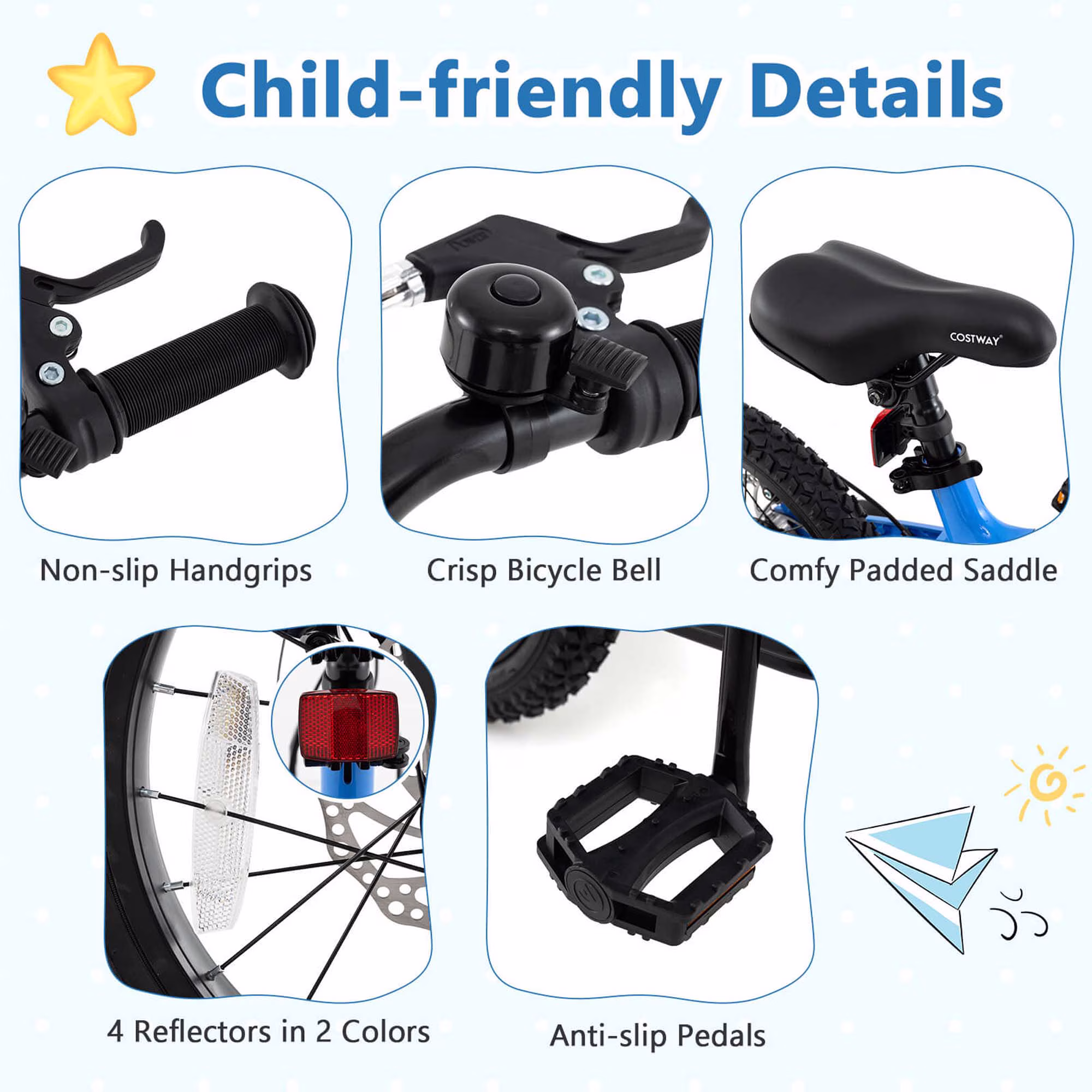 Costway 16 Inch Children Bicycle with Training Wheels & Double Disc Brakes Adjustable Seat Magnesium Alloy Blue - Image 3