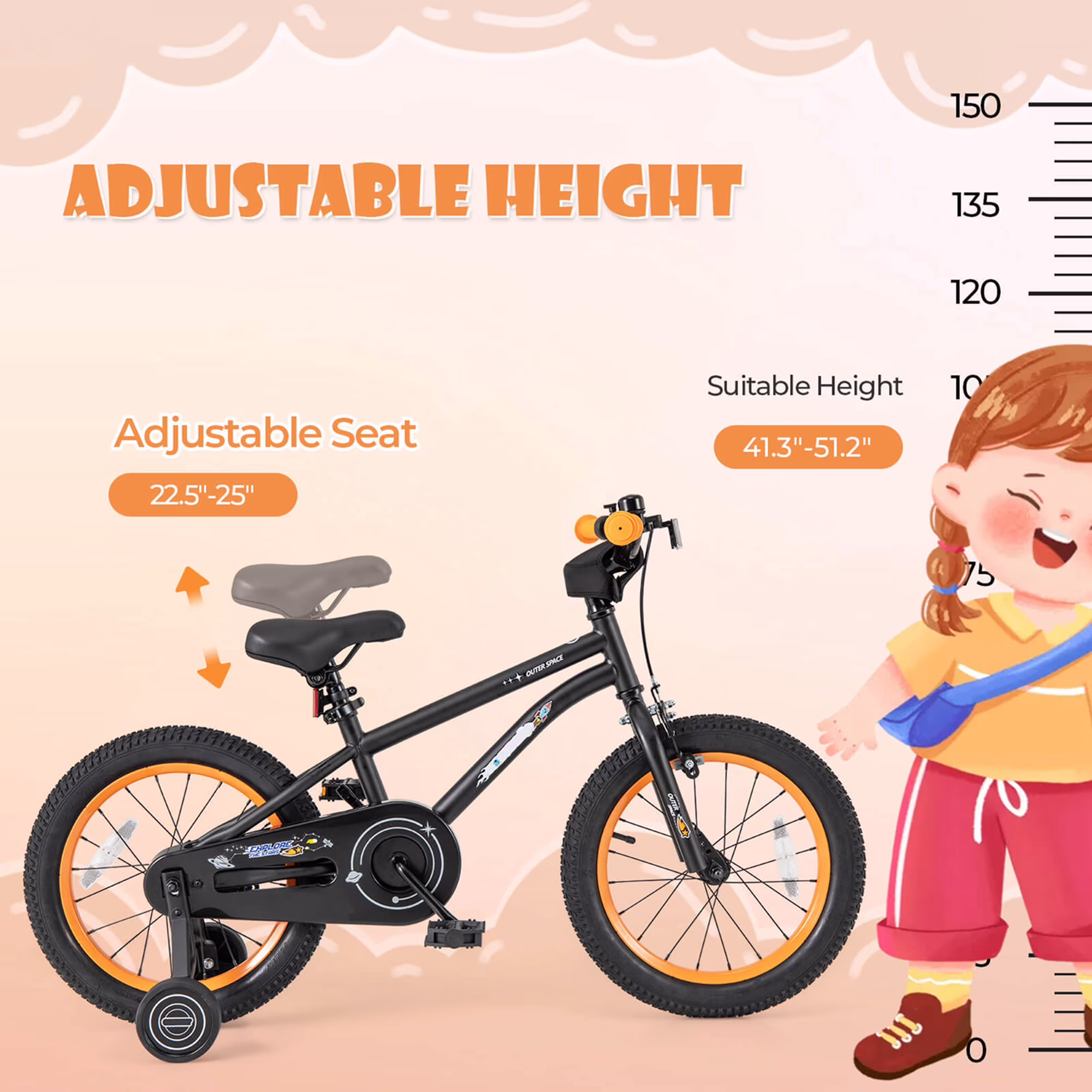 Costway 16-Inch Kid’s Bike for 4-7 Years Old with Adjustable Saddle & Anti-slip Handlebar Black - Image 3