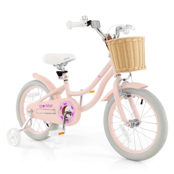 Costway 16" Kid’s Bike with Training Wheels Adjustable Handlebar Seat Handbrake Pink