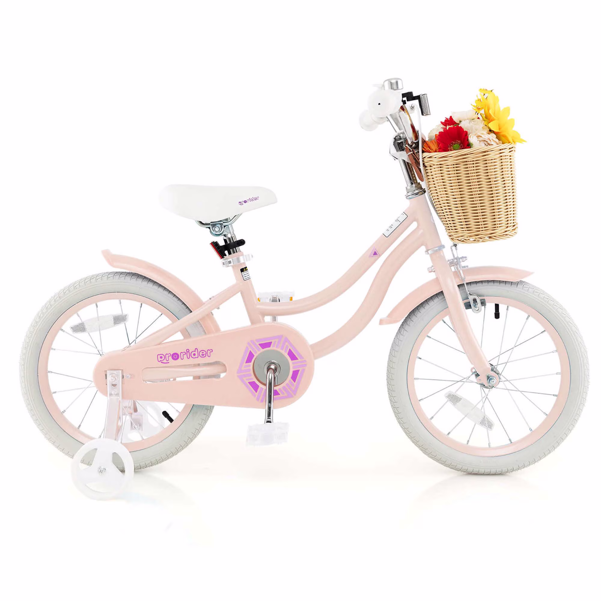 Costway 16" Kid’s Bike with Training Wheels Adjustable Handlebar Seat Handbrake Pink - Image 3