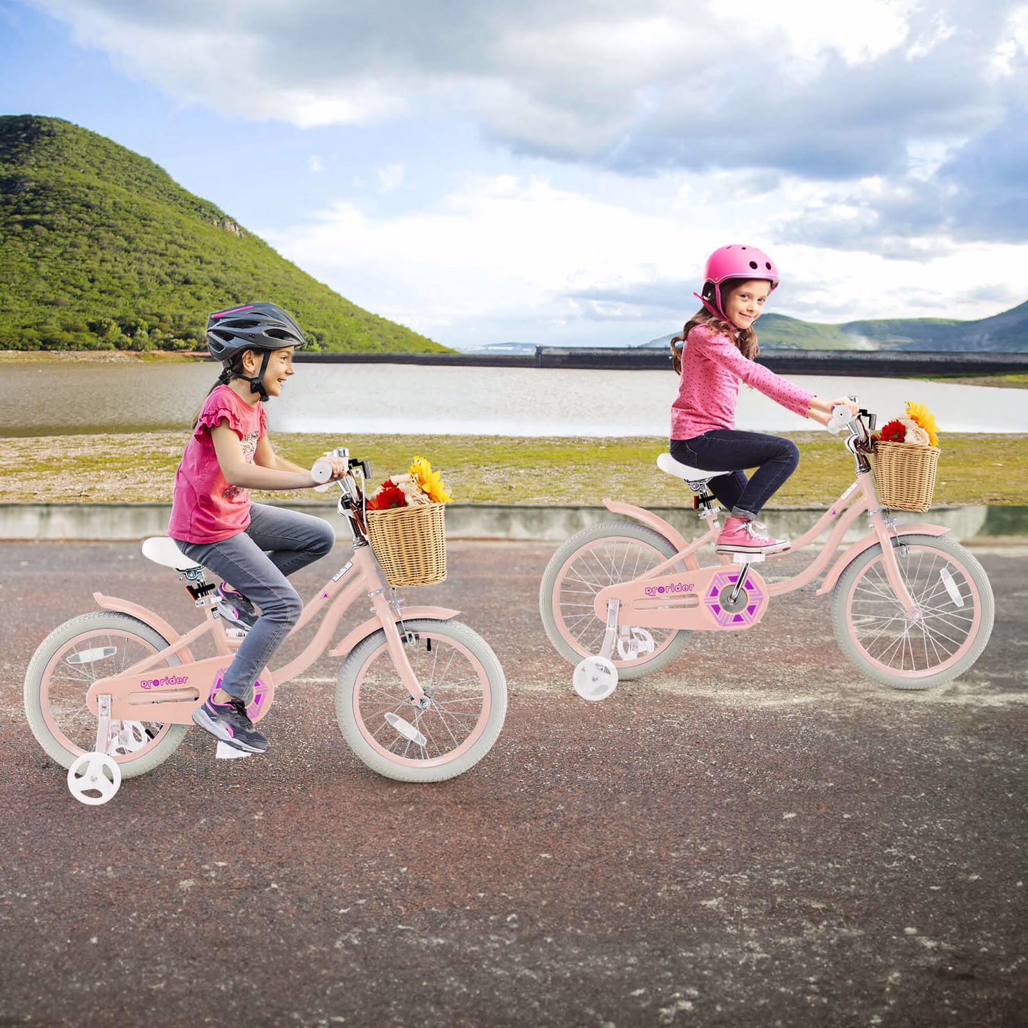 Costway 16" Kid’s Bike with Training Wheels Adjustable Handlebar Seat Handbrake Pink - Image 4