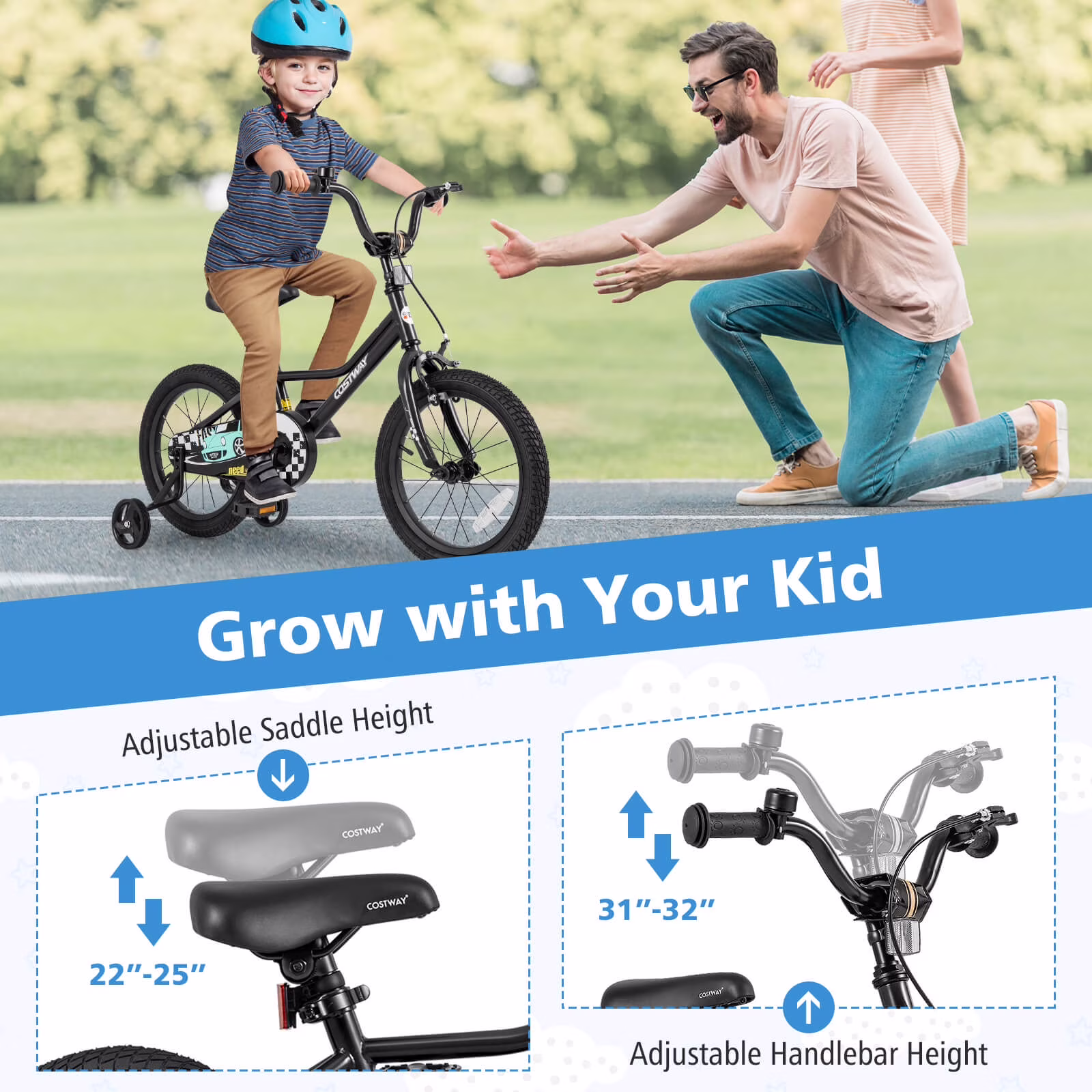 Costway 16" Kids Training Bike with Removable Training Wheels Pneumatic Tires Black - Image 5