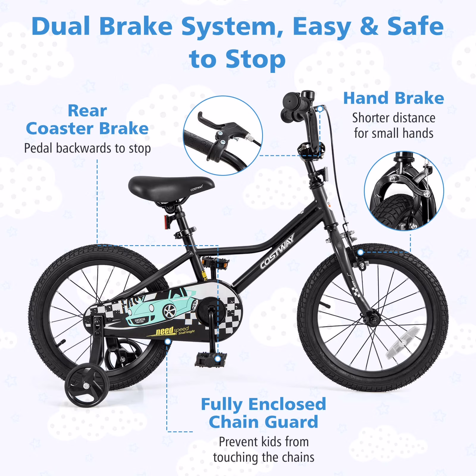 Costway 16" Kids Training Bike with Removable Training Wheels Pneumatic Tires Black - Image 3