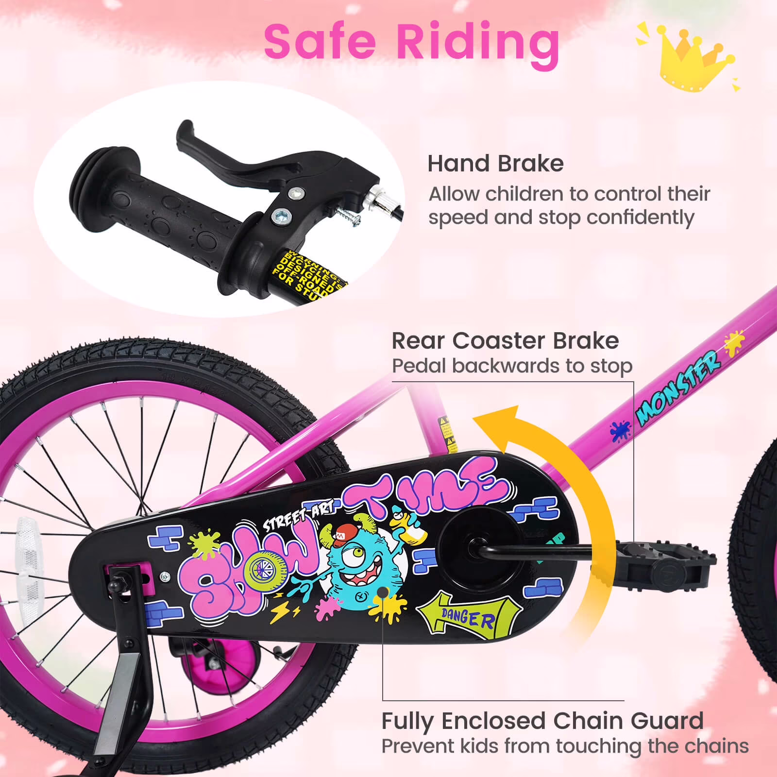 Costway 18 Inch Kids Bike for Ages 4-8 Years Old, Toddler Bicycle with Training Wheels Pink - Image 3