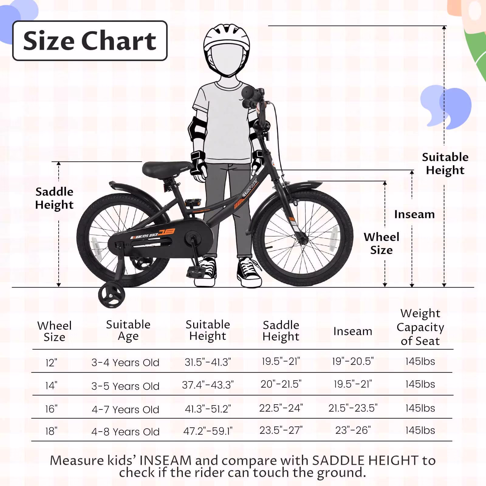 Costway 18 Inch Kids Bike with Training Wheels Dual Brakes Adjustable Seat Handlebar Height - Image 4