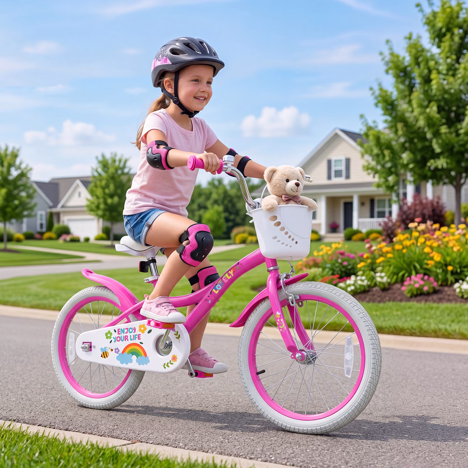 Costway 18 Inches Girls Bike for 3-8 Years Old with Removable Training Wheels, Front Basket Pink - Image 5