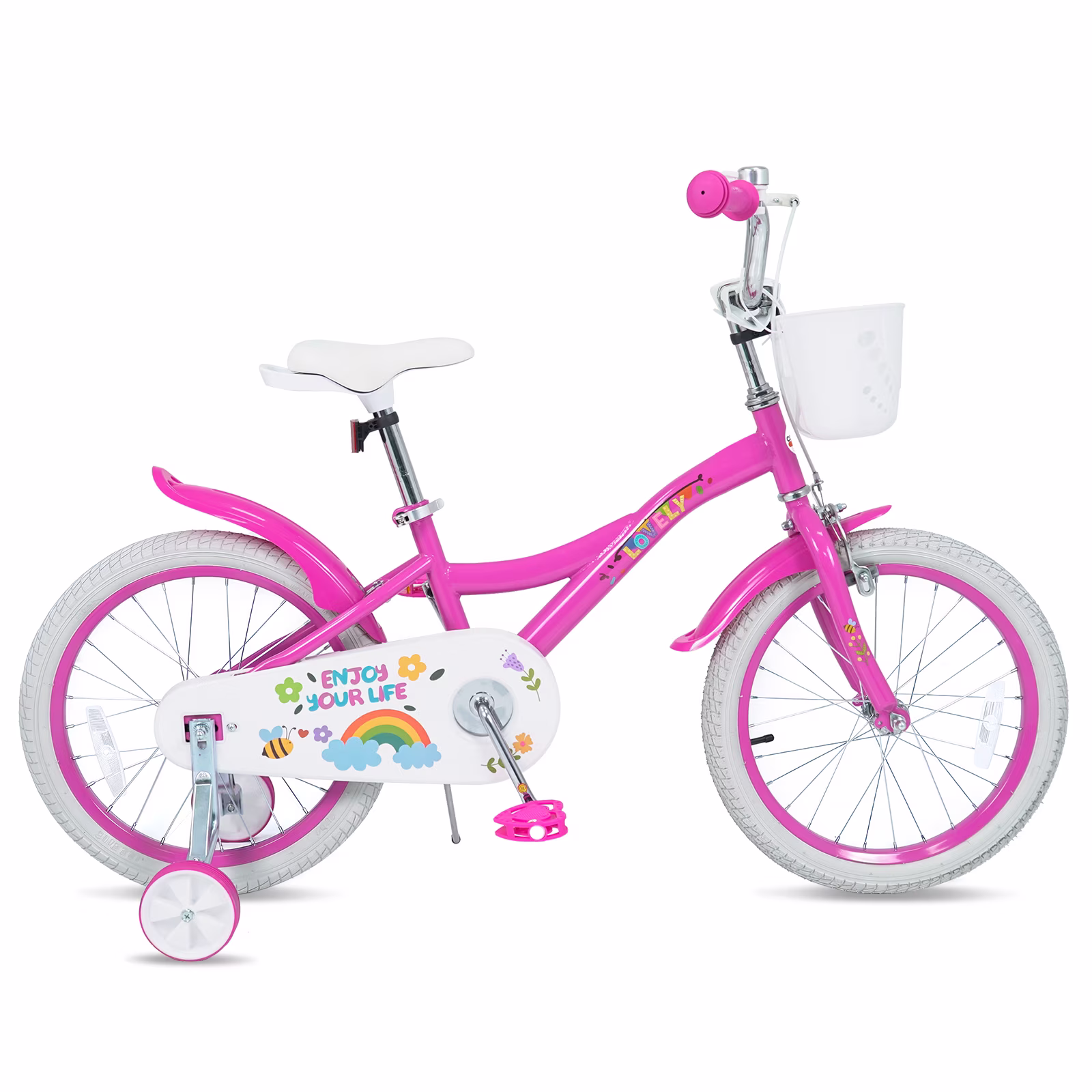 Costway 18 Inches Girls Bike for 3-8 Years Old with Removable Training Wheels, Front Basket Pink - Image 3