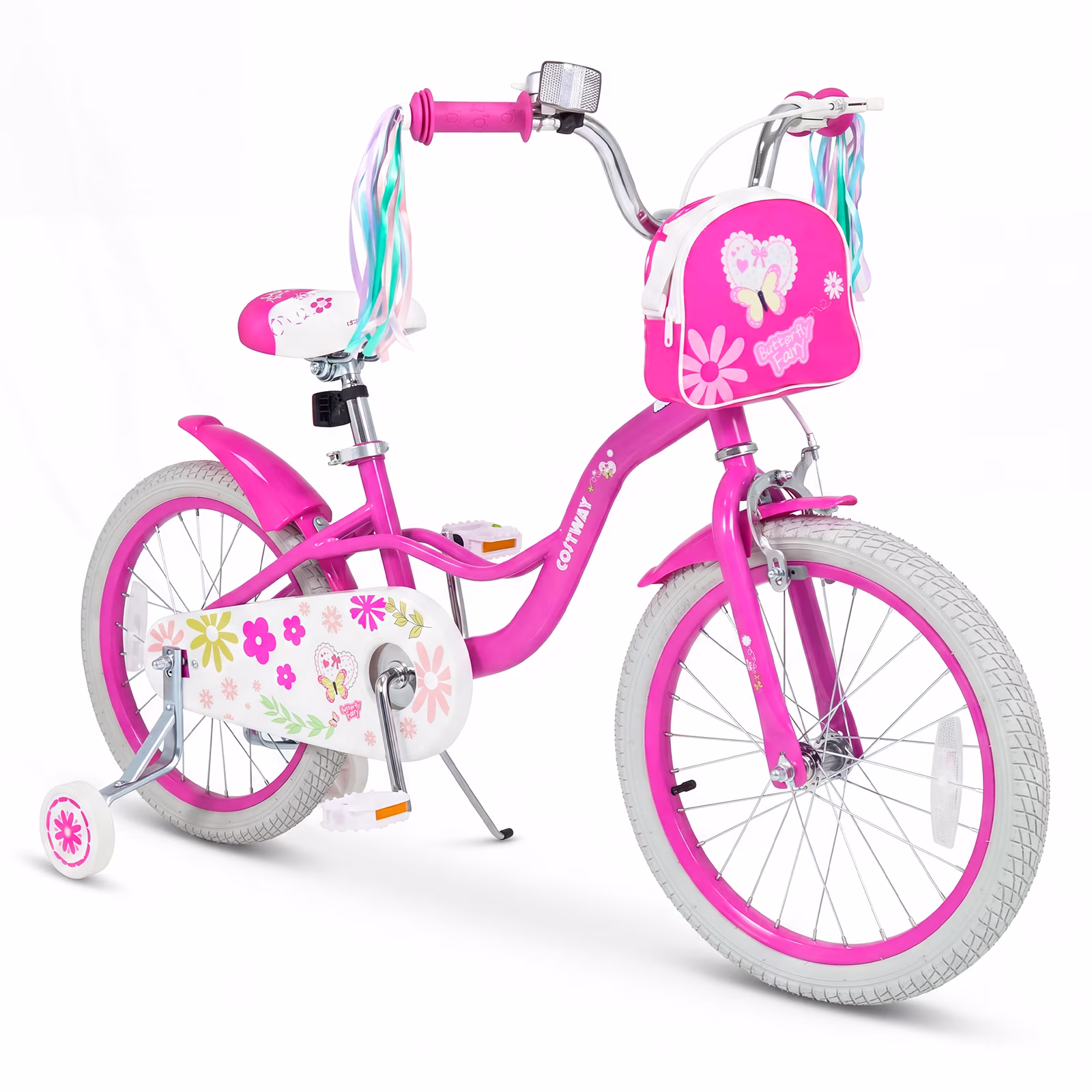 Costway 18 Inches Girls Bike with Front Bag, Children Training Bicycle for 4-8 Years Old Pink