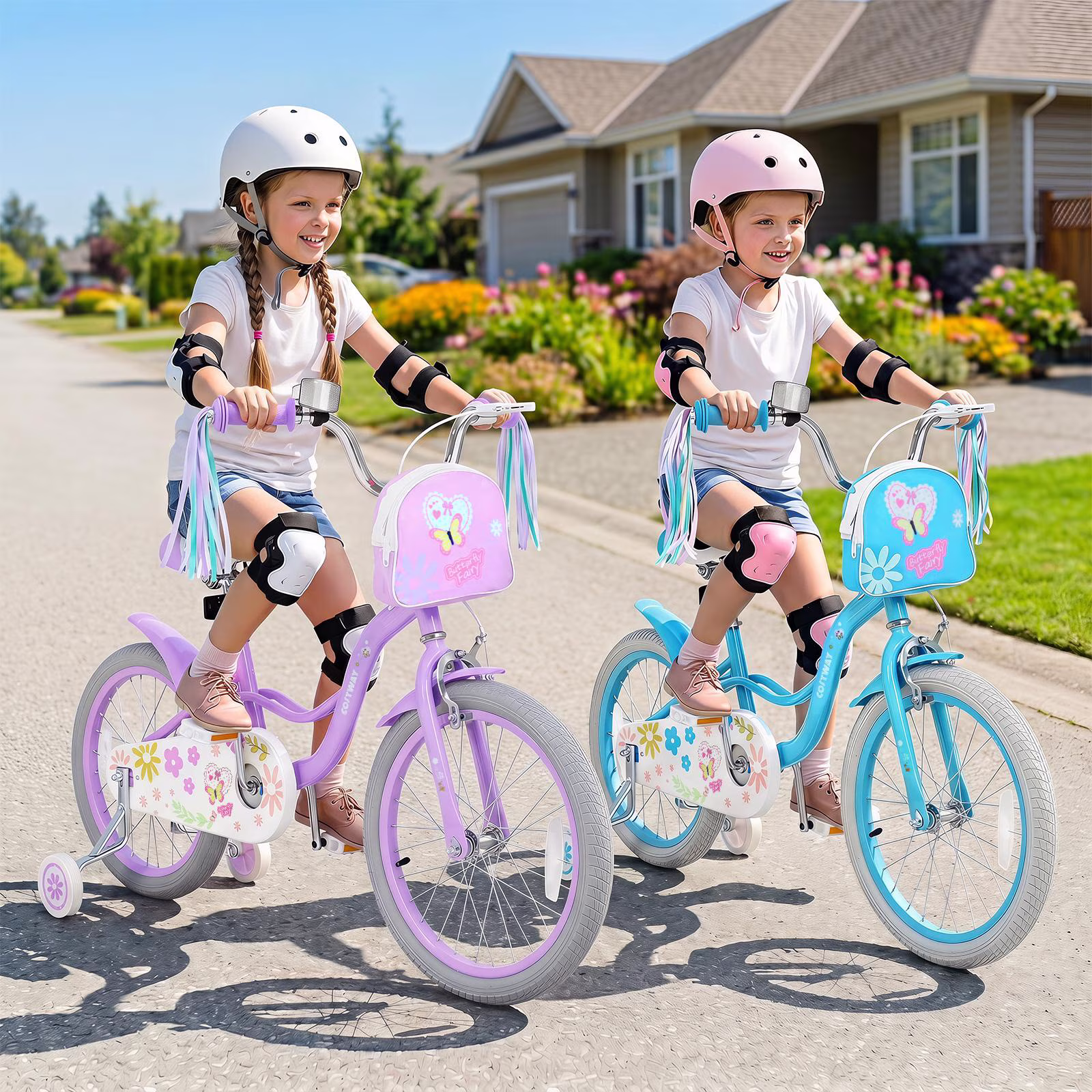 Costway 18 Inches Girls Bike with Front Bag, Children Training Bicycle for 4-8 Years Old Purple - Image 3