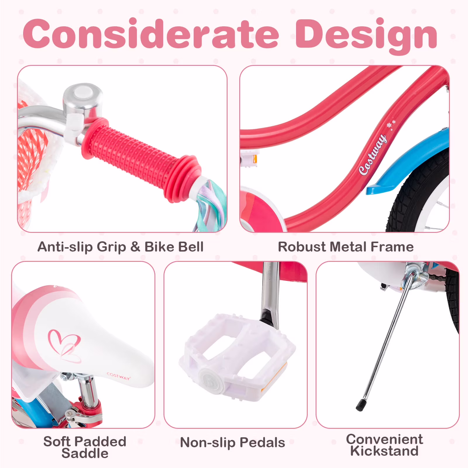 Costway 18 Inches Kids Bicycle with Training Wheels & Basket for Girls Age 4-8 Years Pink - Image 2