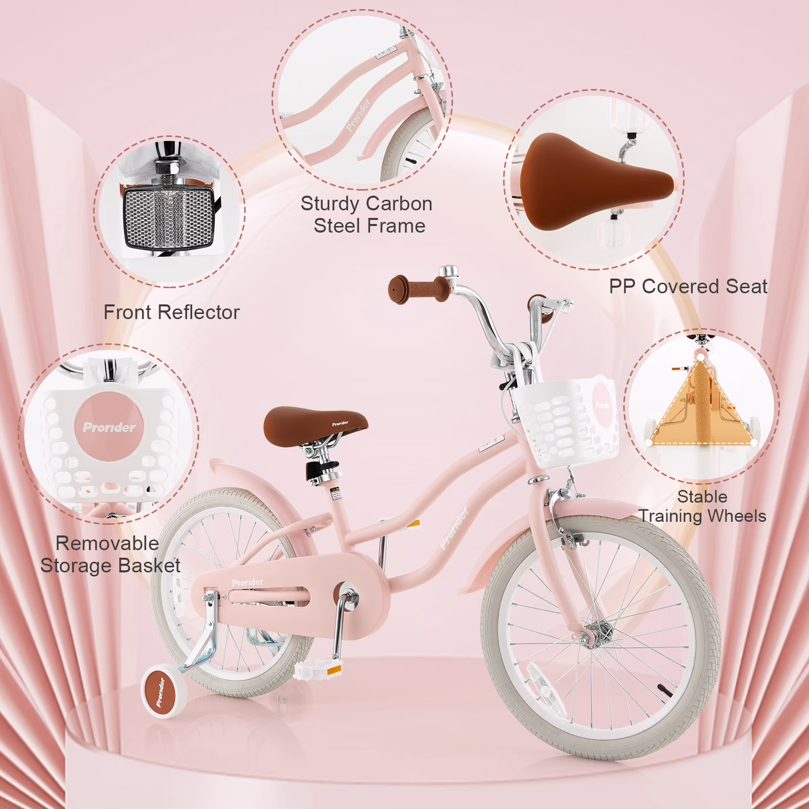 Costway 18'' Kids Bike Toddler Bicycle with Training Wheel Kickstand for 4-8 Years Old Pink - Image 2