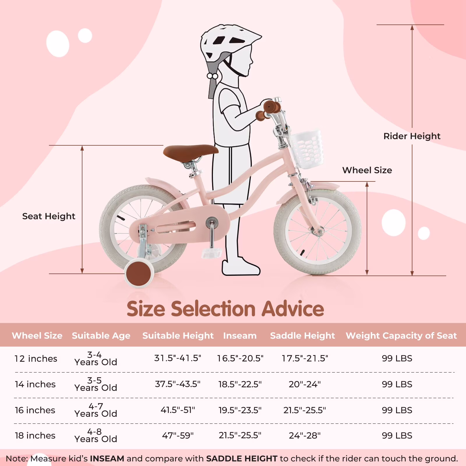 Costway 18'' Kids Bike Toddler Bicycle with Training Wheel Kickstand for 4-8 Years Old Pink - Image 3