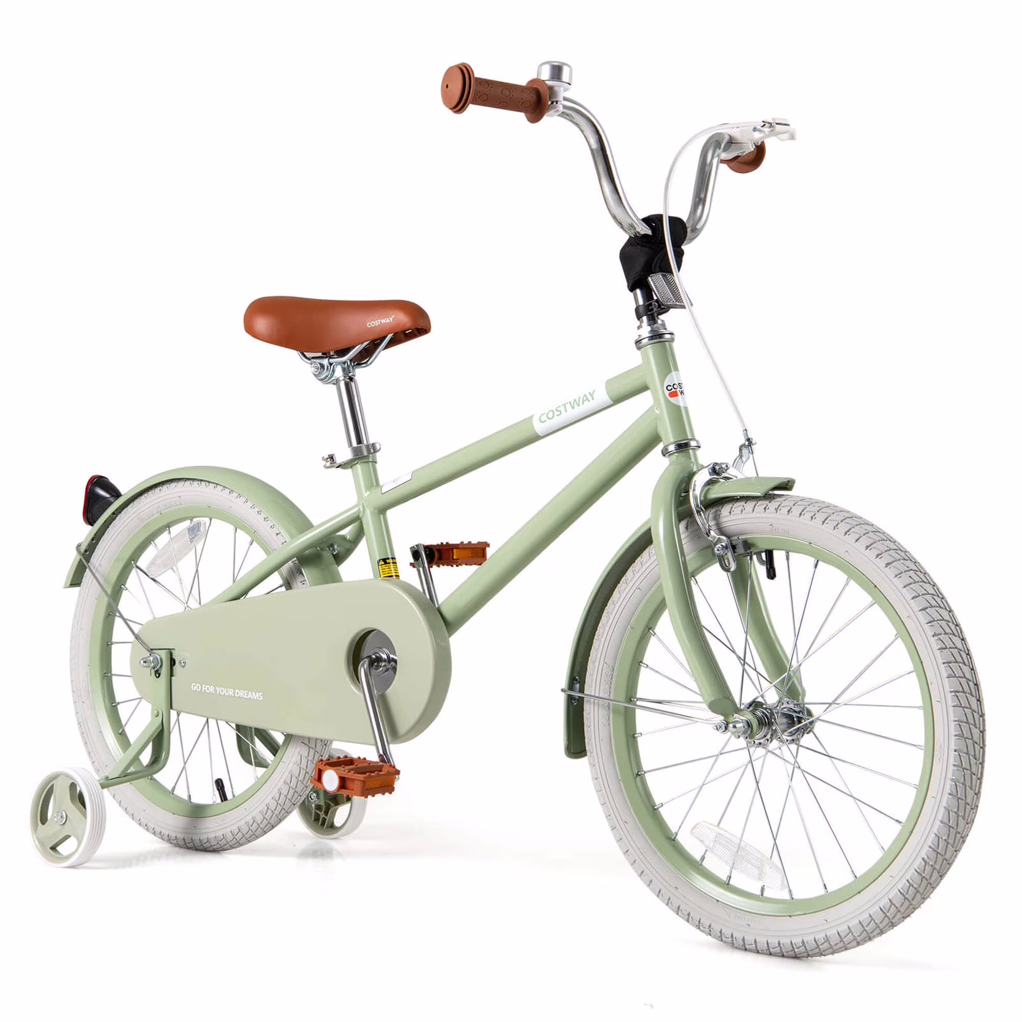 Costway 18" Kids Bike with Adjustable Saddle Handlebar Removable Training Wheels Handbrake Green