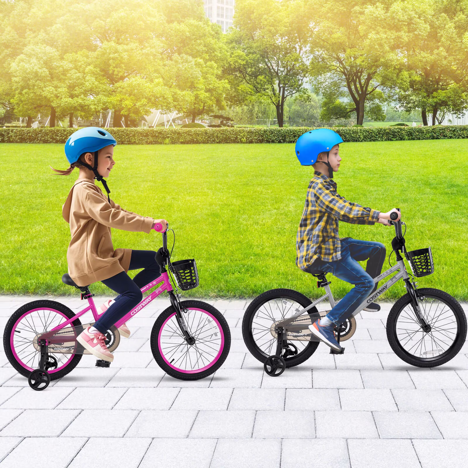 Costway 18" Kid's Bike with Training Wheels Adjustable Handlebar & Seat Handbrake Sliver - Image 5