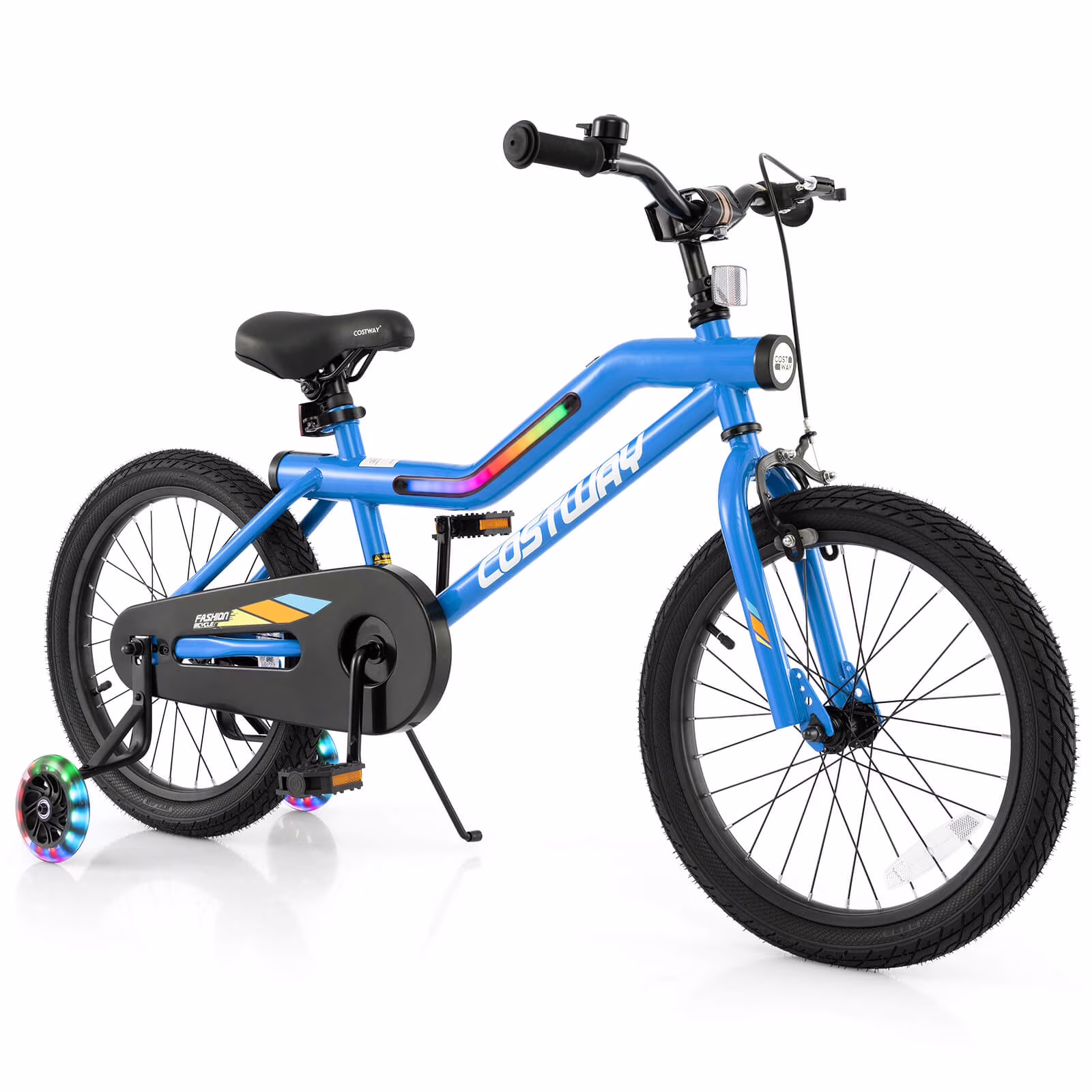 Costway 18" LED Lighted Kids Bike with Adjustable Seat Coaster Brake Training Wheels Blue Patented
