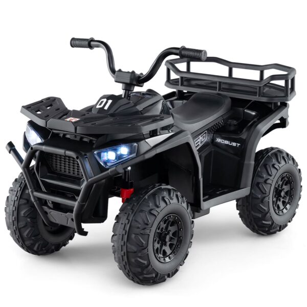 Costway 24V Kids Ride on Electric ATV Car Toy with Spring Suspension & LED Lights USB Black