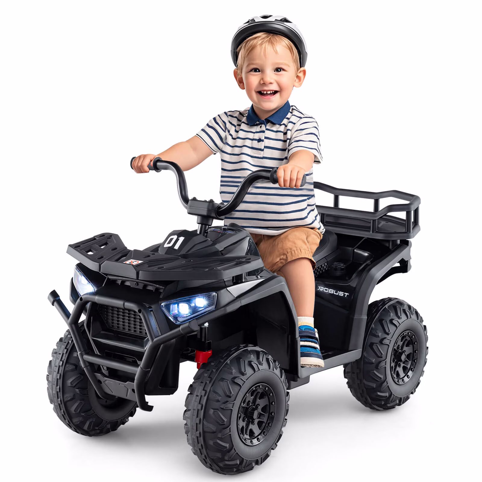 Costway 24V Kids Ride on Electric ATV Car Toy with Spring Suspension & LED Lights USB Black - Image 3