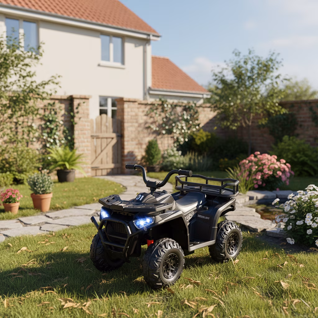Costway 24V Kids Ride on Electric ATV Car Toy with Spring Suspension & LED Lights USB Black - Image 2