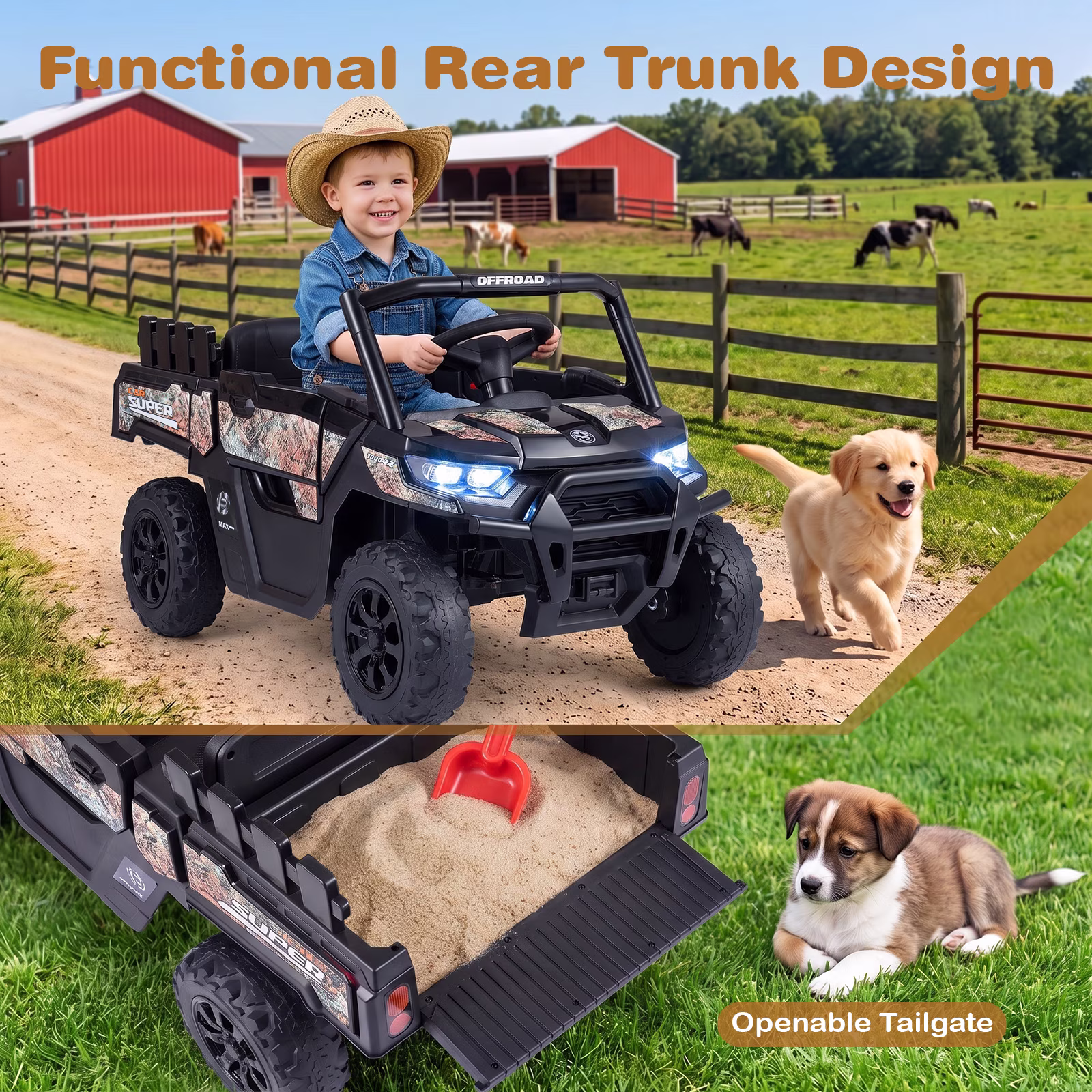Costway 24V Ride On Car with Remote Control, 2 x 100W Motors, 2-Wheel Absorbers Black - Image 3