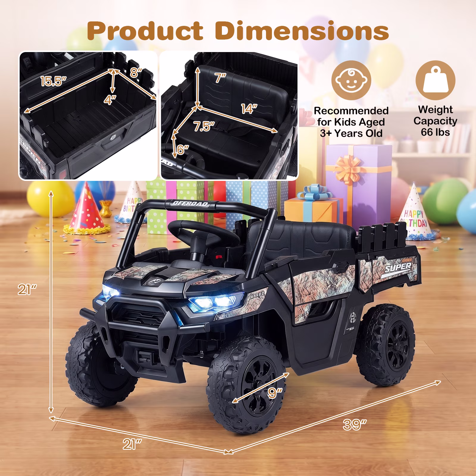 Costway 24V Ride On Car with Remote Control, 2 x 100W Motors, 2-Wheel Absorbers Black - Image 5