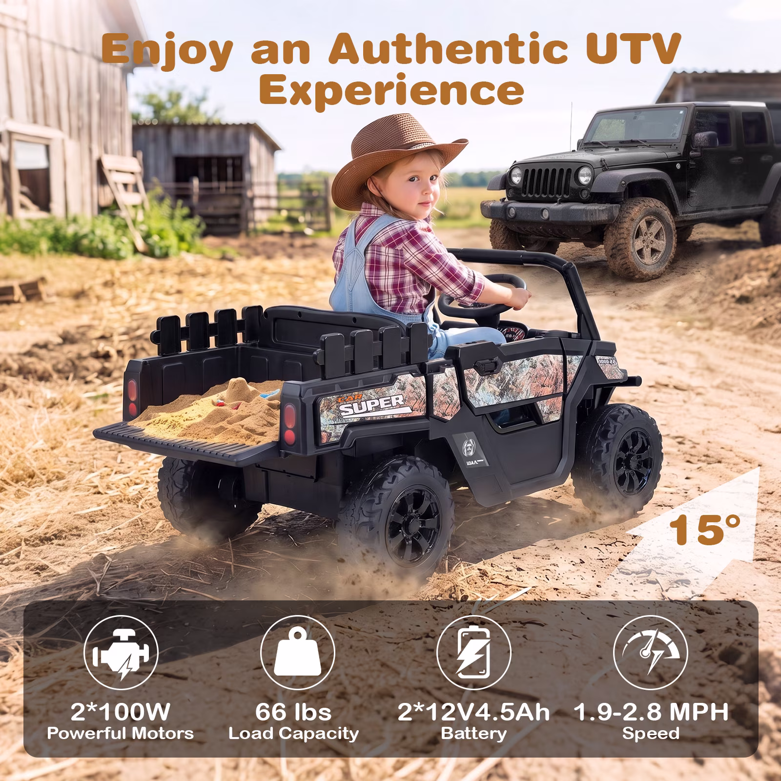 Costway 24V Ride On Car with Remote Control, 2 x 100W Motors, 2-Wheel Absorbers Black - Image 2