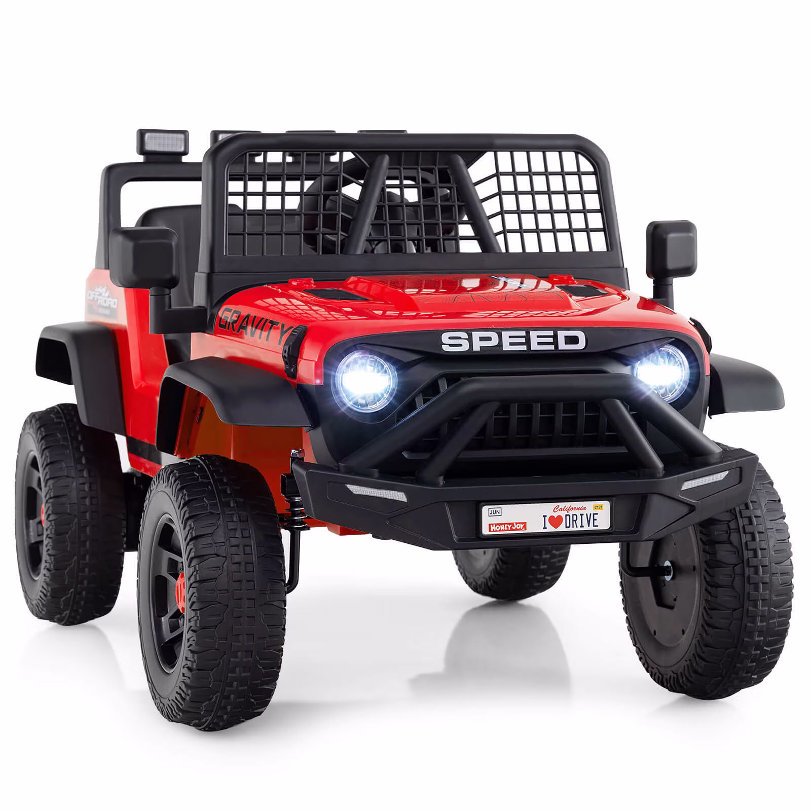 Costway 24V Ride On Car with Remote Control Music LED Headlights Spring Suspension for Kids Red