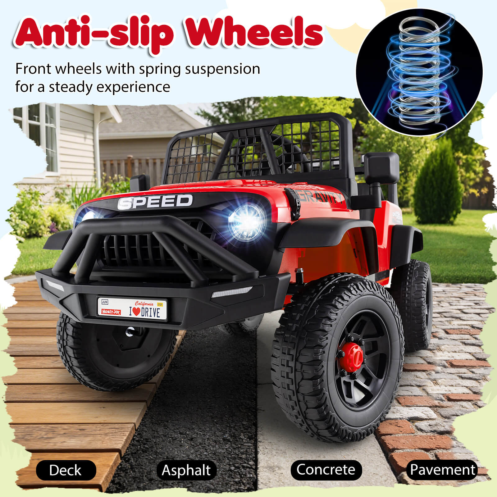 Costway 24V Ride On Car with Remote Control Music LED Headlights Spring Suspension for Kids Red - Image 2