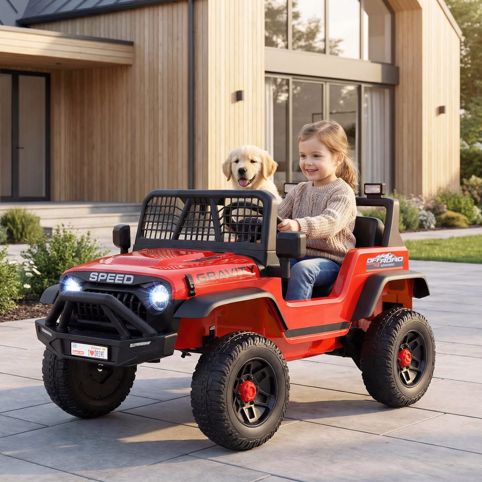 Costway 24V Ride On Car with Remote Control Music LED Headlights Spring Suspension for Kids Red - Image 3