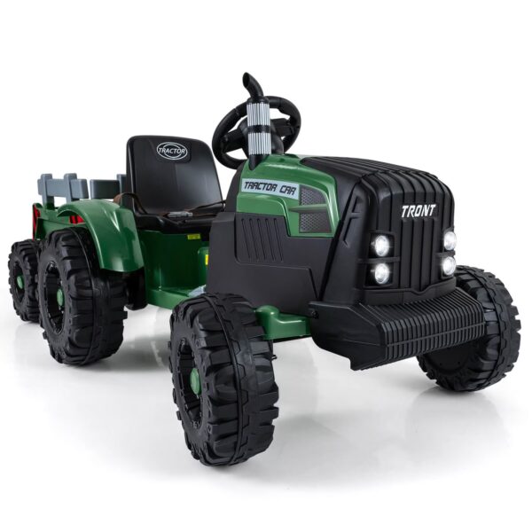 Costway 24V Ride On Tractor for Kids with Detachable Trailer Remote Control Music Dark Green
