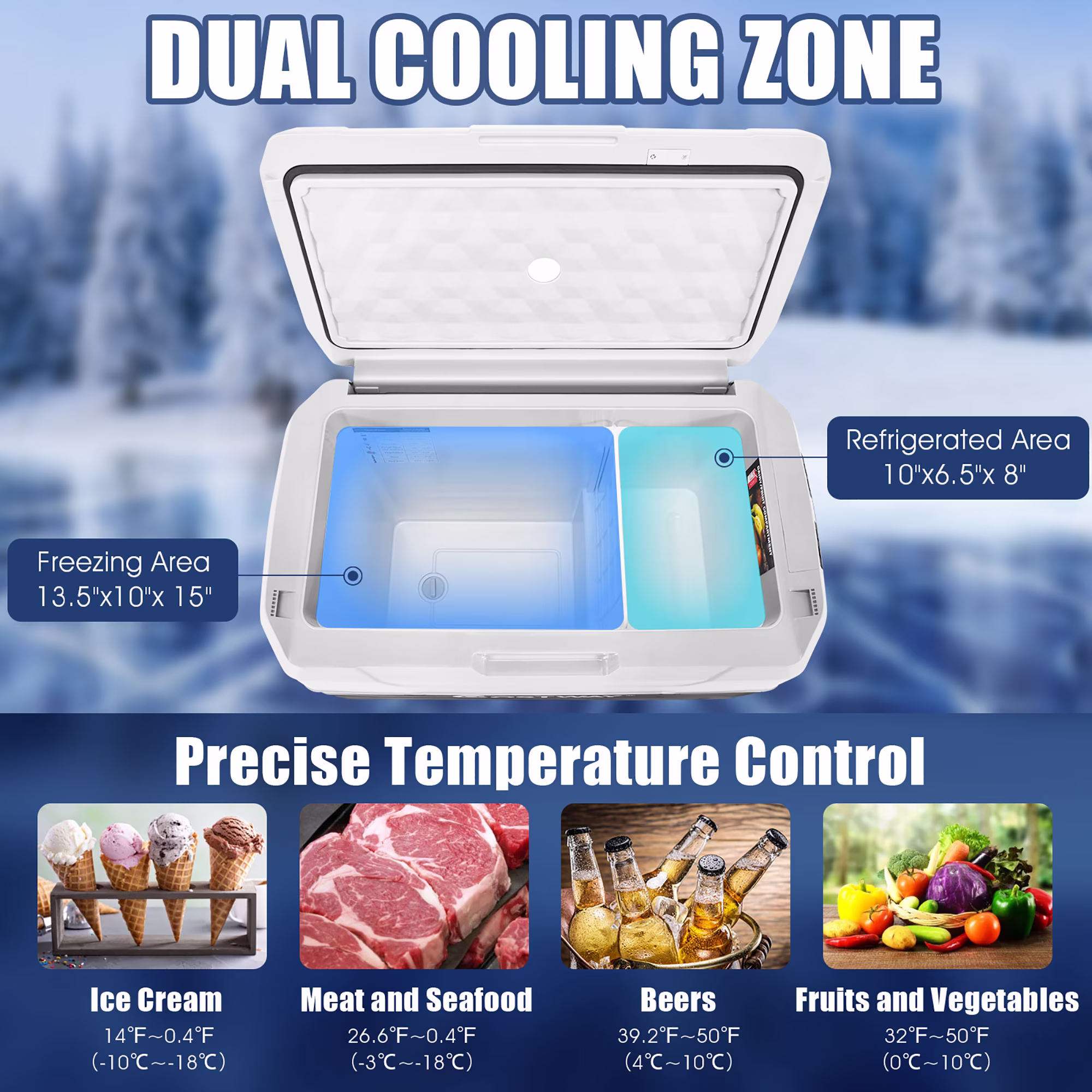 Costway 53 qt Wheeled Corded Electric Dual-Zone Portable Car Refrigerator, White - Image 3