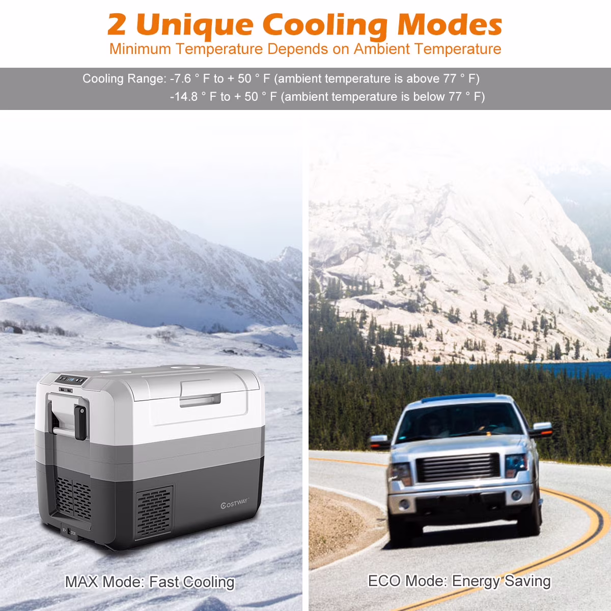 Costway 58 Quart Portable Electric Car Cooler Refrigerator Compressor Freezer for RVs Camping - Image 2