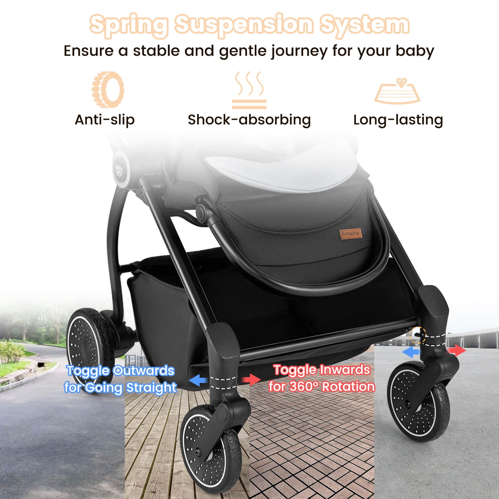 Costway Baby Stroller Foldable Infant Pram Stroller with Reclining Backrest Handle Gray - Image 5