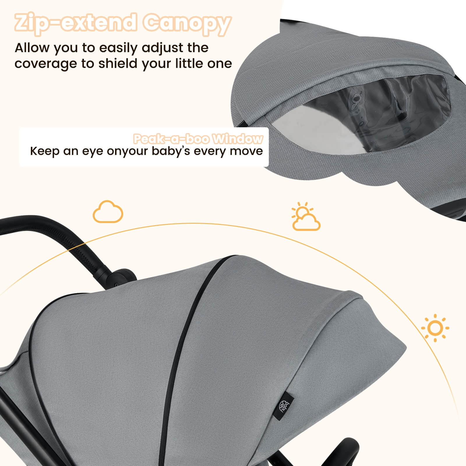 Costway Baby Stroller Foldable Infant Pram Stroller with Reclining Backrest Handle Gray - Image 2