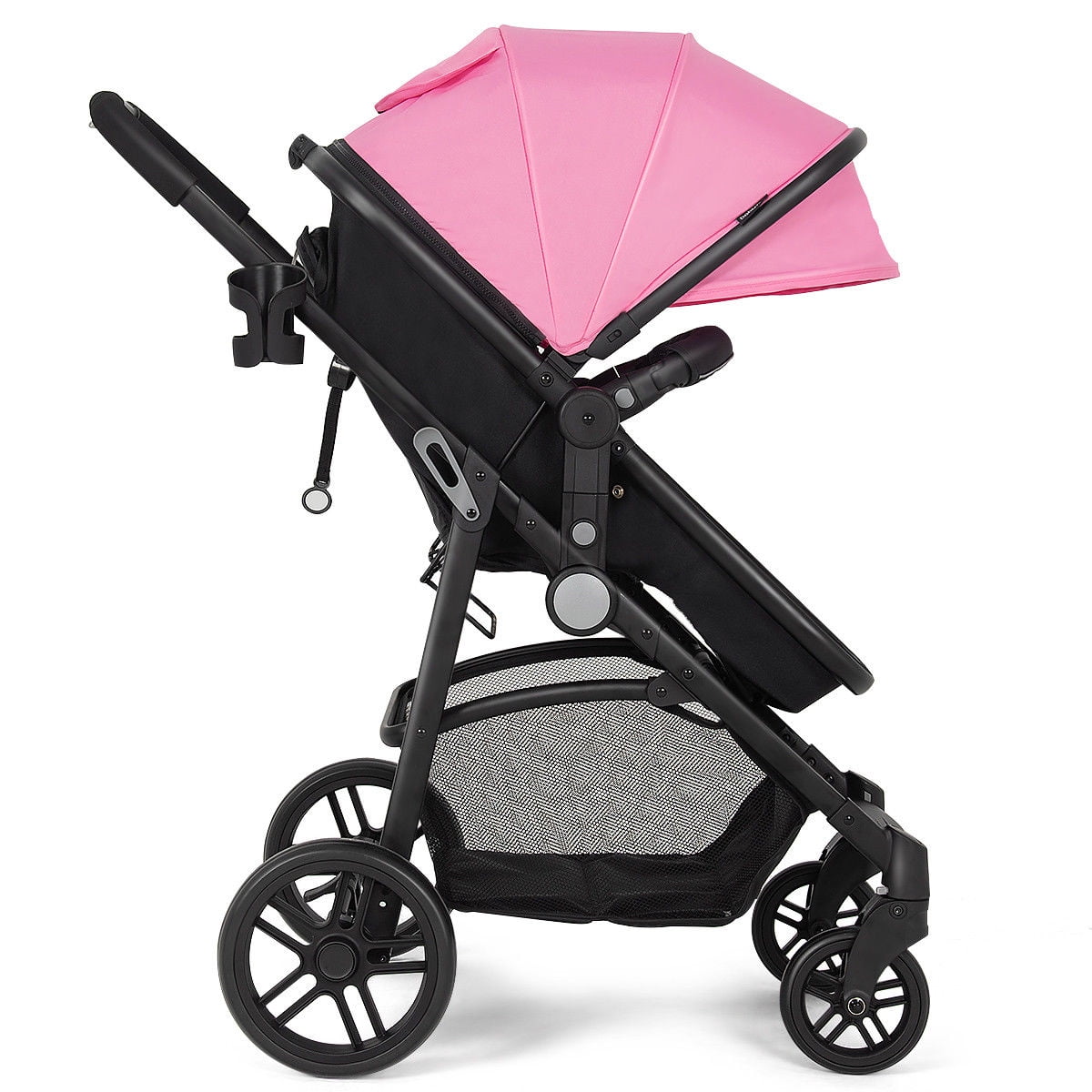 Costway Foldable Baby Stroller 2 in1 Newborn Infant Travel Buggy Pushchair Pink - Image 4