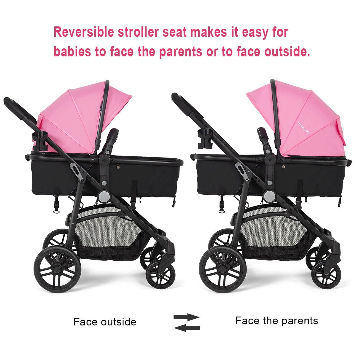 Costway Foldable Baby Stroller 2 in1 Newborn Infant Travel Buggy Pushchair Pink - Image 5