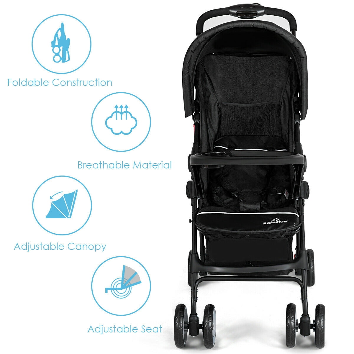 Costway Foldable Lightweight Baby Stroller Travel Pushchair 0-36 Months Age Group 13 lbs Black - Image 4