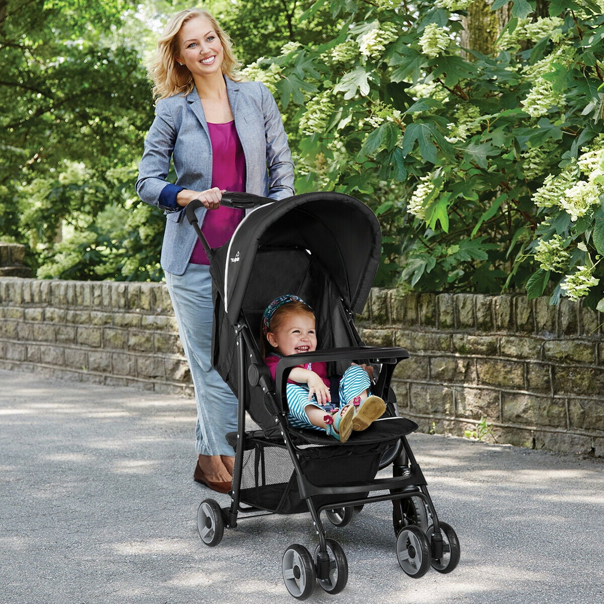 Costway Foldable Lightweight Baby Stroller Travel Pushchair 0-36 Months Age Group 13 lbs Black - Image 3