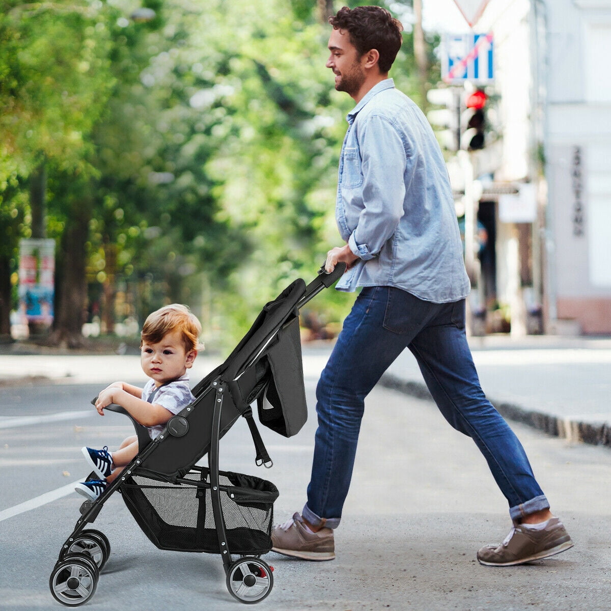 Costway Foldable Lightweight Baby Stroller Travel Pushchair 0-36 Months Age Group 13 lbs Black - Image 5