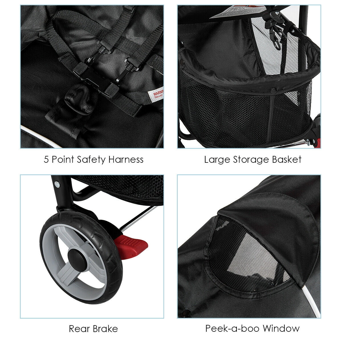 Costway Foldable Lightweight Baby Stroller Travel Pushchair 0-36 Months Age Group 13 lbs Black - Image 2