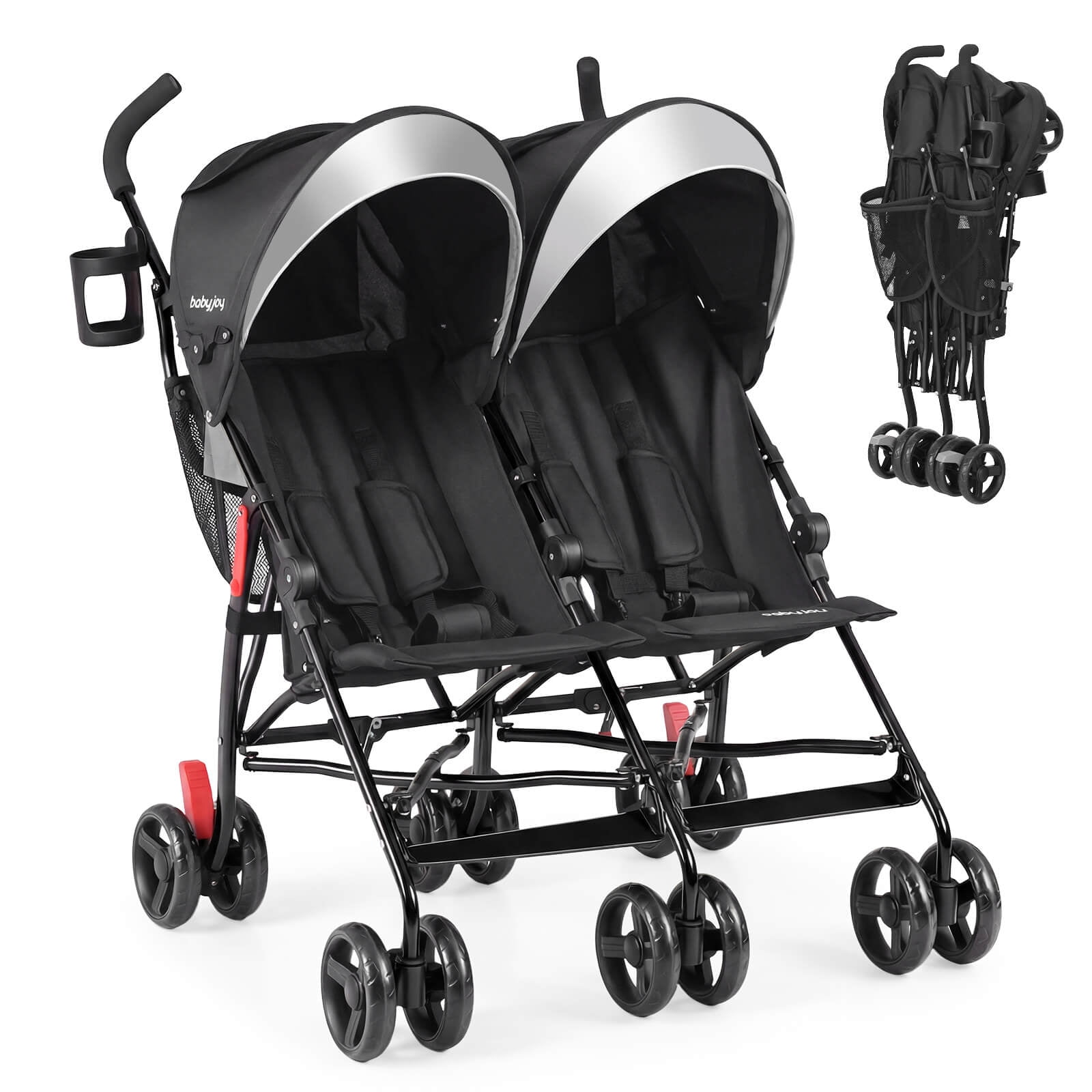 Costway Foldable Twin Baby Double Stroller Ultralight Umbrella Stroller Pushchair Black