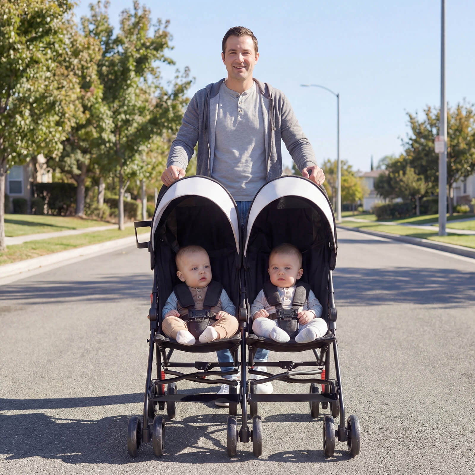 Costway Foldable Twin Baby Double Stroller Ultralight Umbrella Stroller Pushchair Black - Image 2