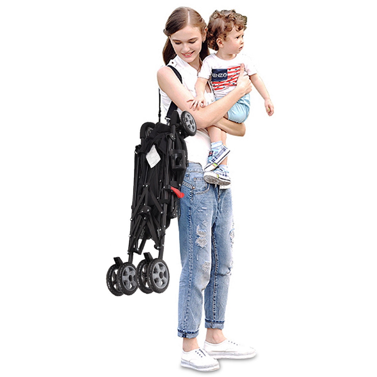 Costway Folding Lightweight Baby Toddler Umbrella Travel Stroller with Storage Basket Black - Image 4