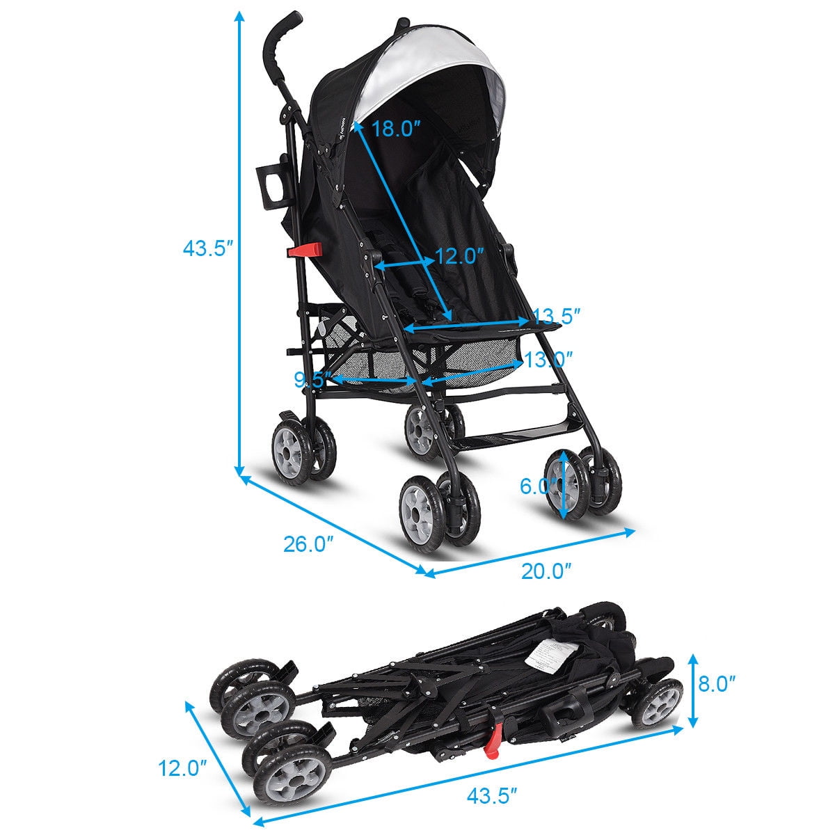Costway Folding Lightweight Baby Toddler Umbrella Travel Stroller with Storage Basket Black - Image 3