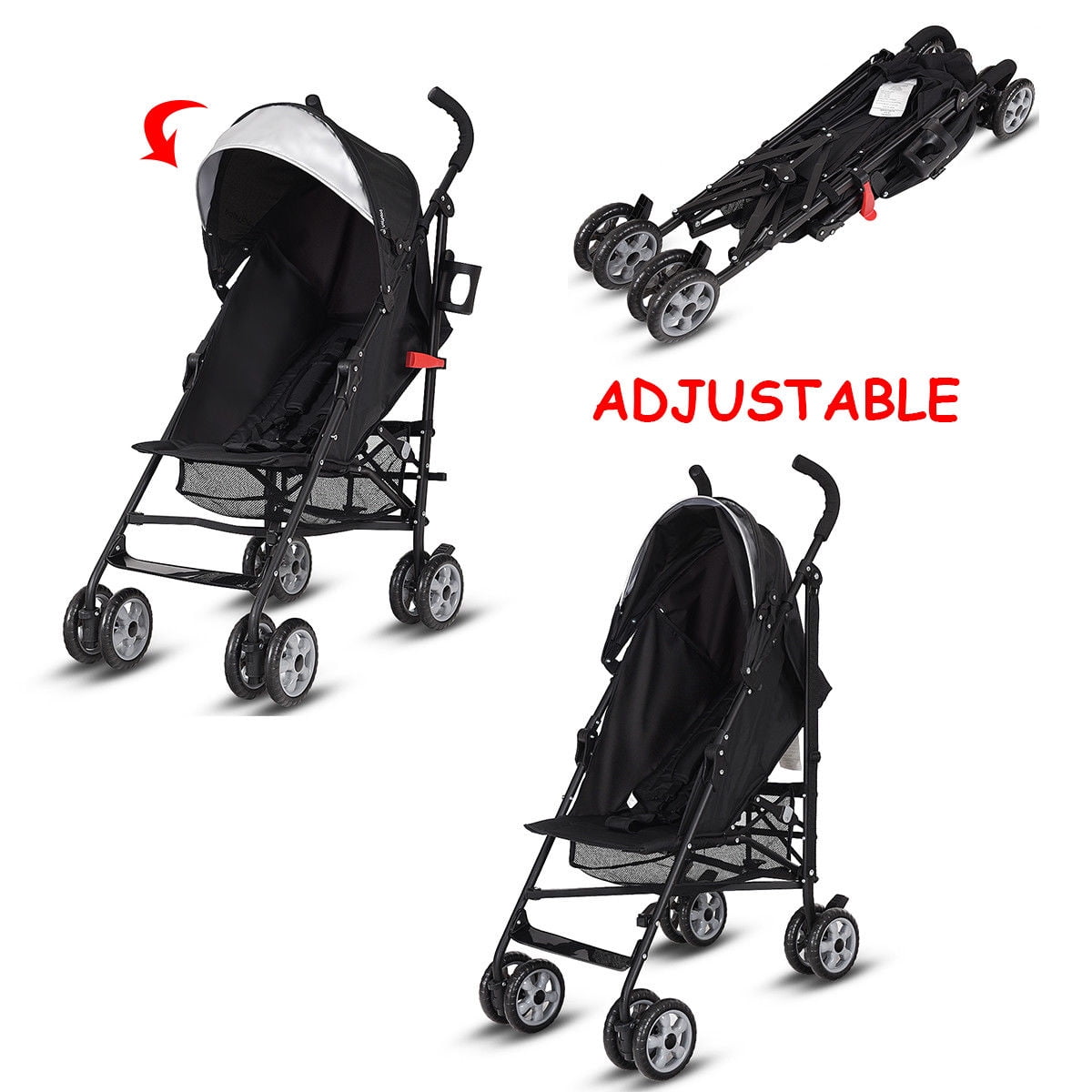 Costway Folding Lightweight Baby Toddler Umbrella Travel Stroller with Storage Basket Black - Image 2