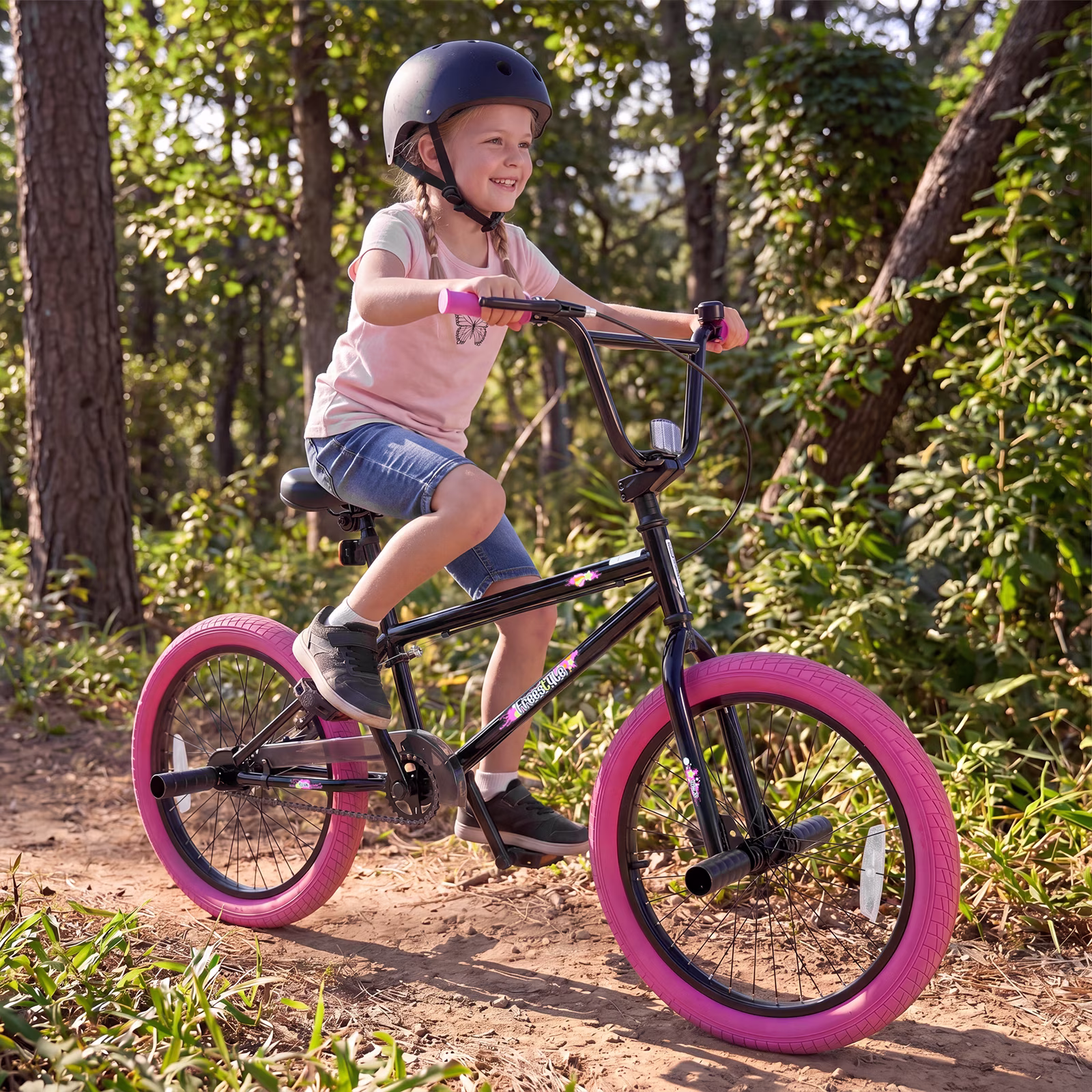 Costway Freestyle BMX Bike, 20” Trick Bicycle with 360 Degree Steering, Adjustable Seat Pink - Image 3